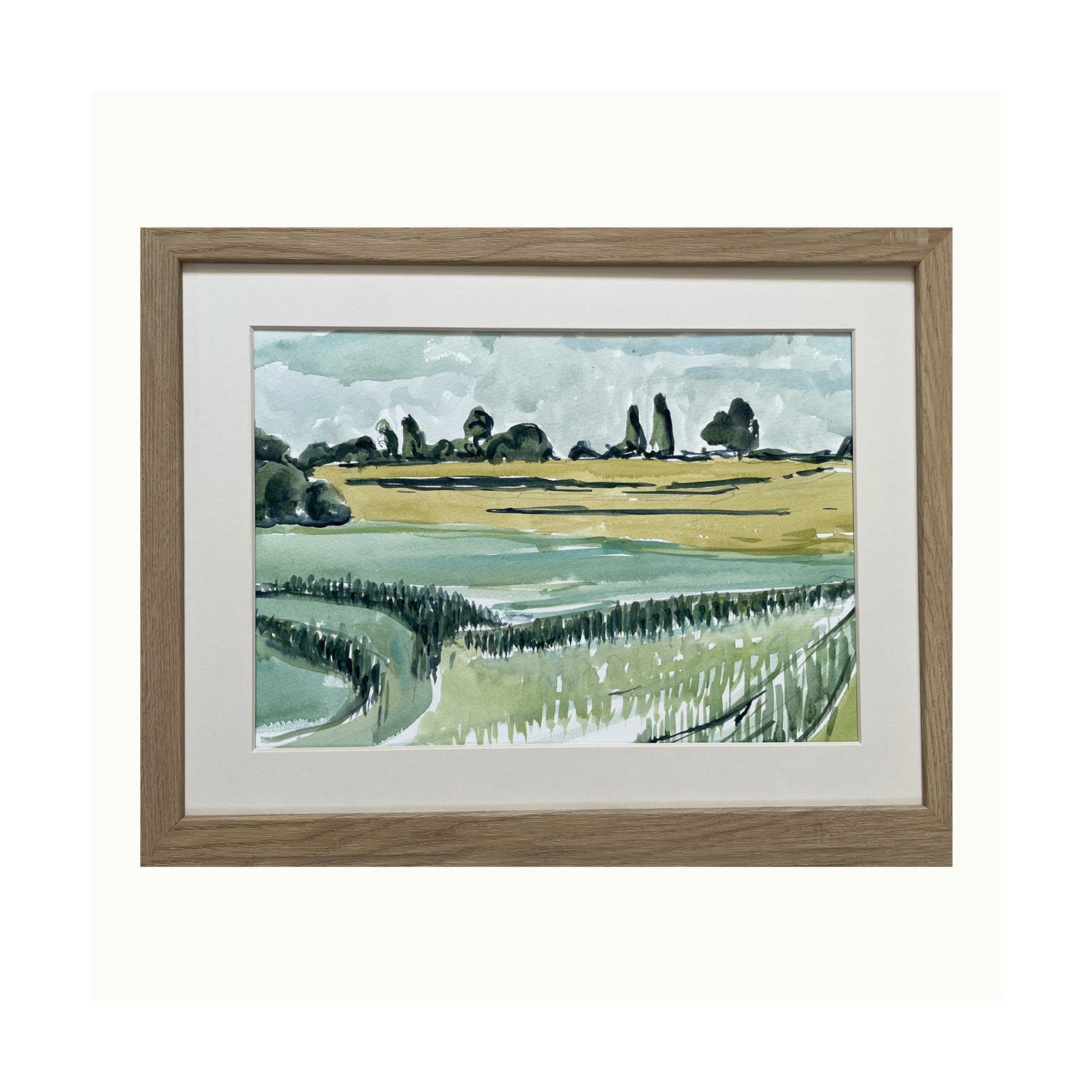 Suffolk view to Elmsett, Water colour