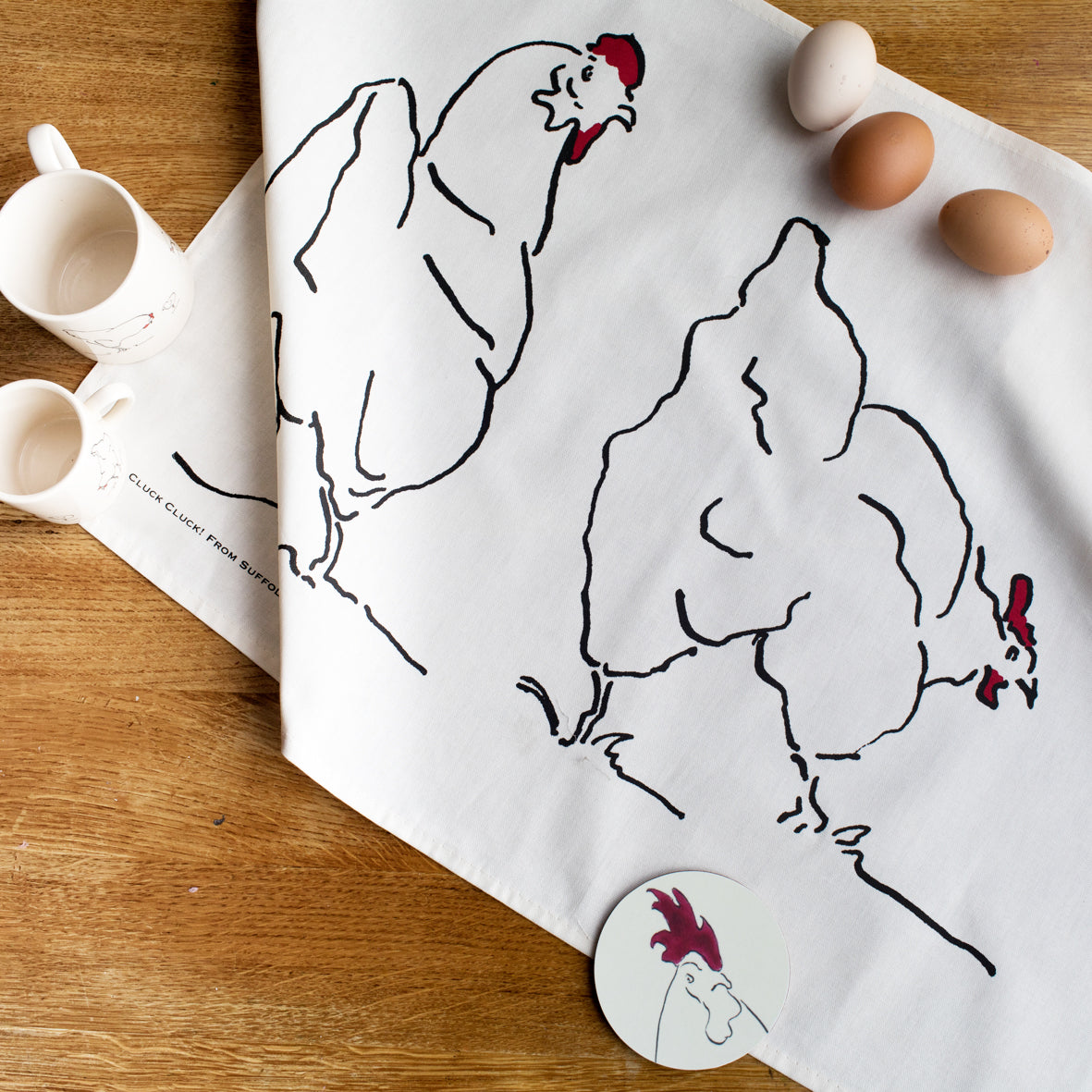 chicken tea towel from cluck cluck