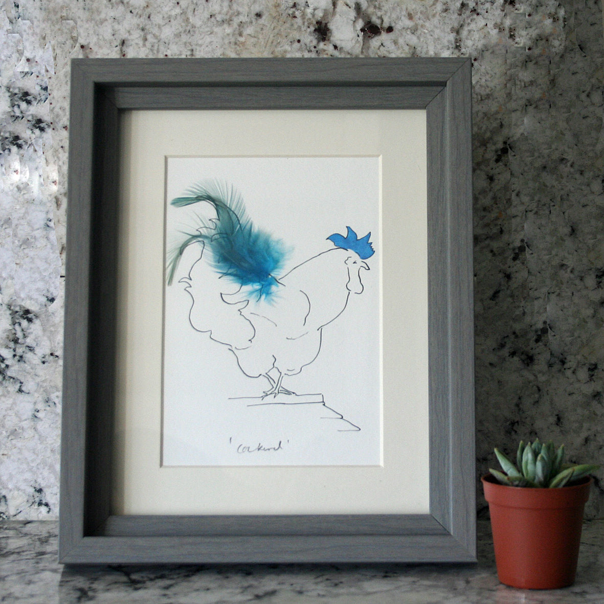 Cockerel Sky Blue Feather Mini Print