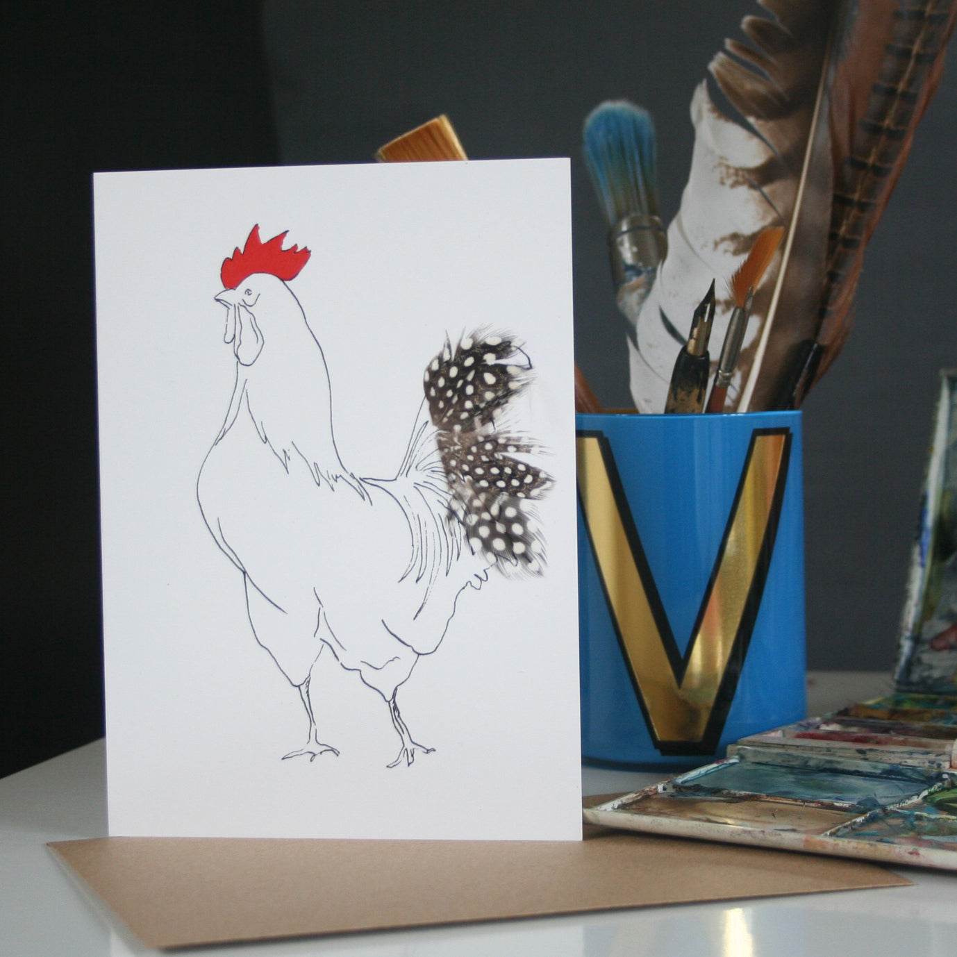Real Feather Cockerel & Hen Cards