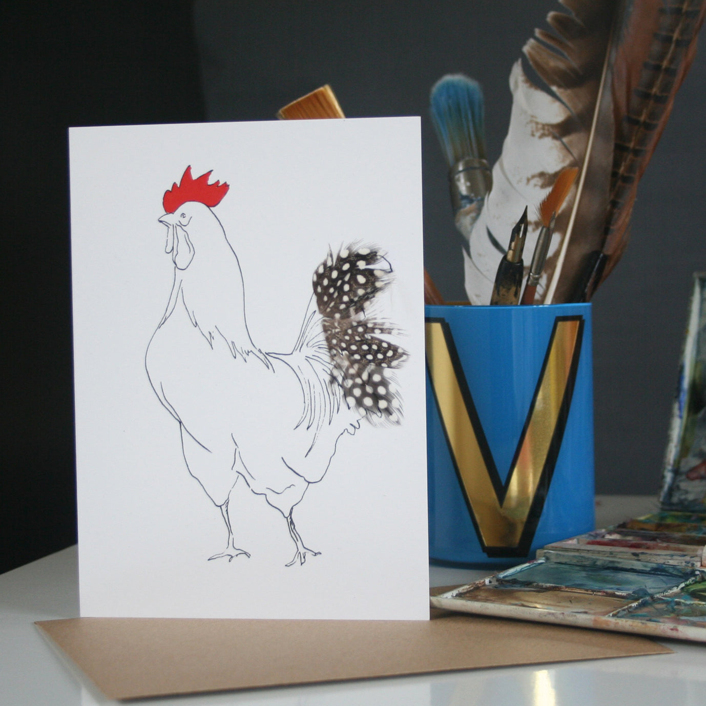 Real Feather Cockerel & Hen Cards
