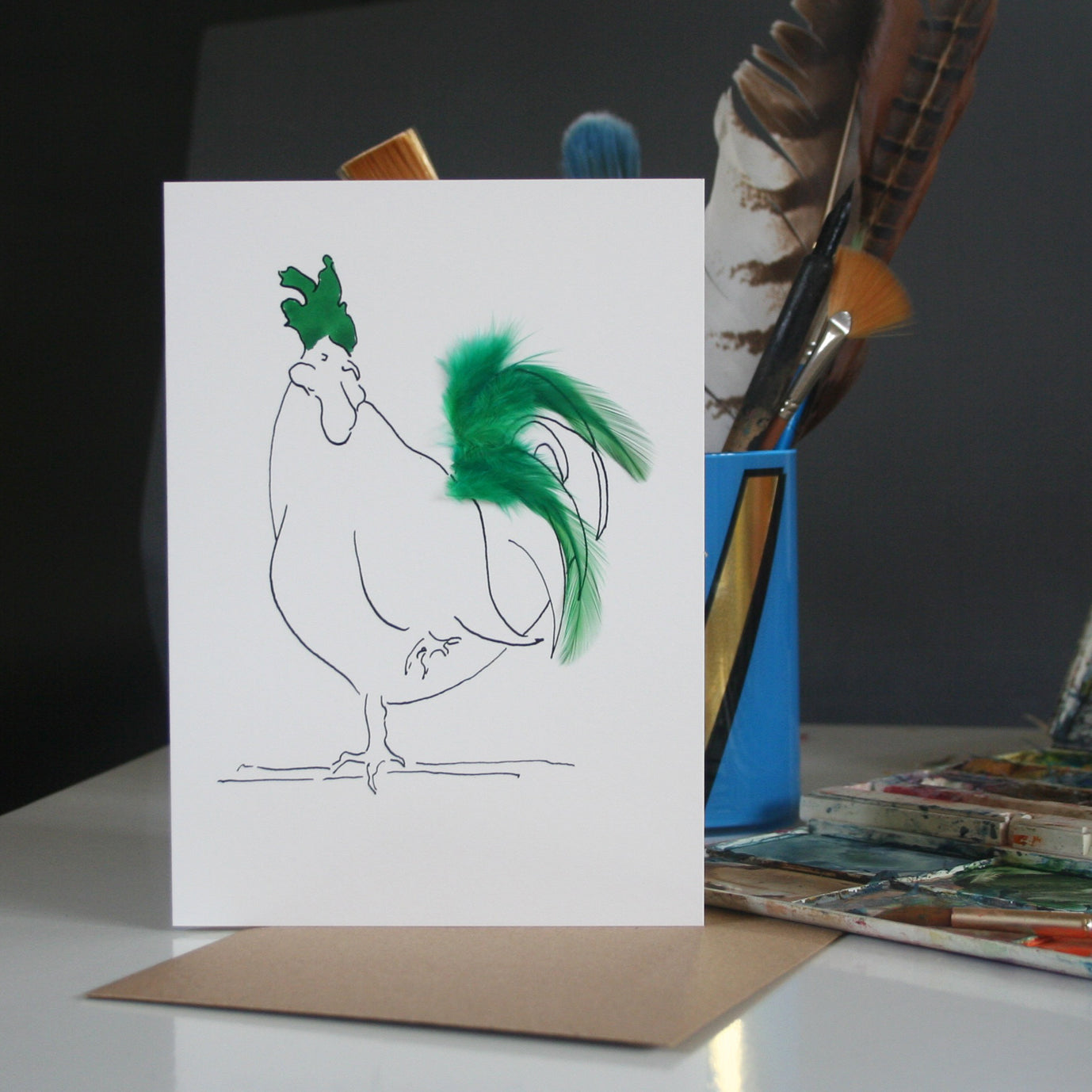 Real Feather Cockerel & Hen Cards