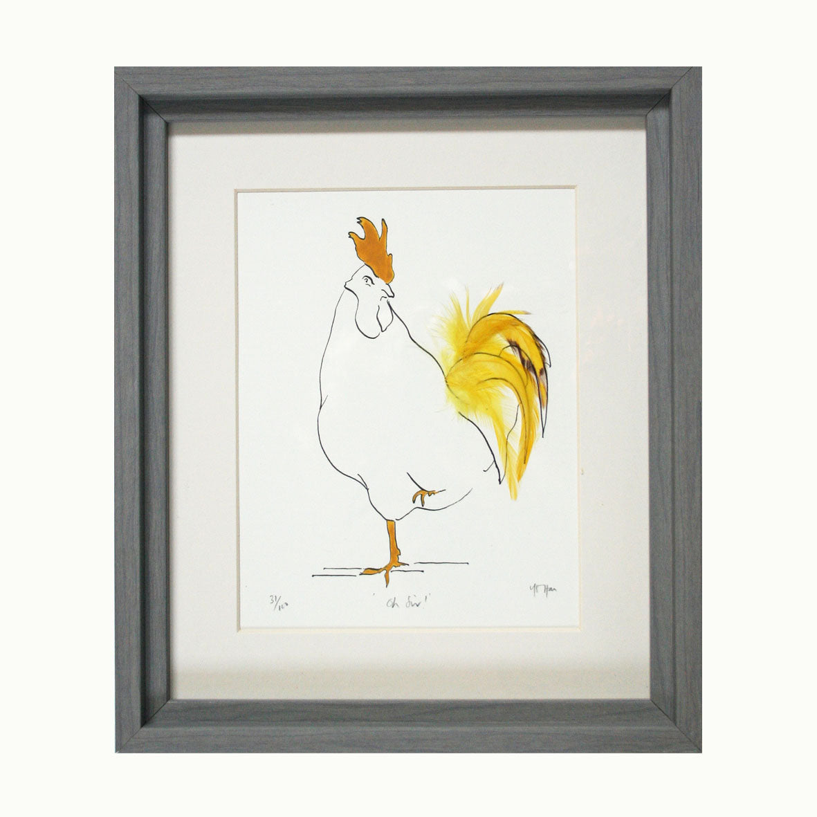 Oh Sir! Cockerel Mustard Feathered Print