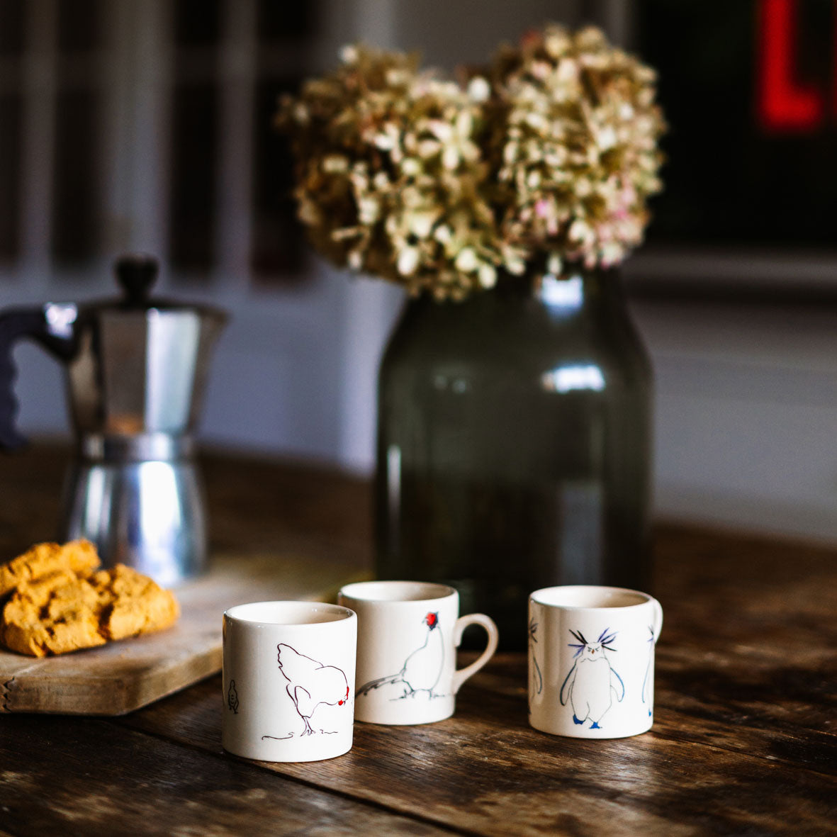 espresso coffee cups on kitchen table