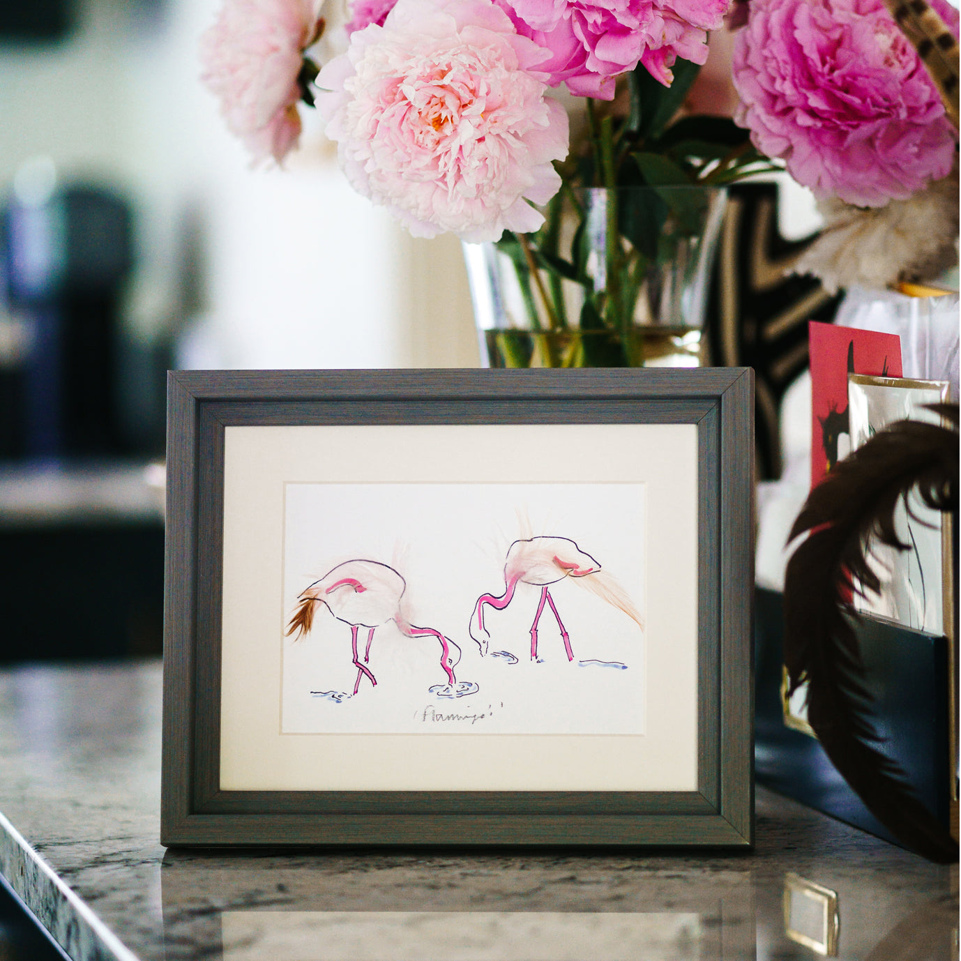 Flamingos Drinking Print