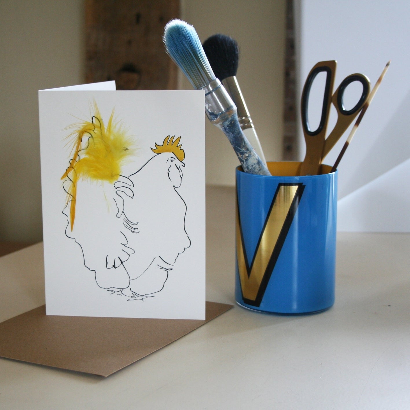 Real Feather Cockerel & Hen Cards