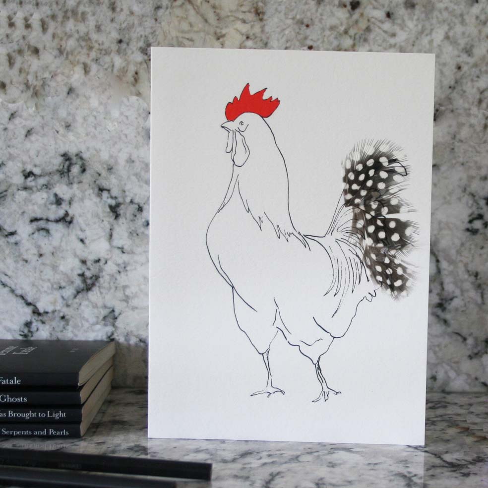 Edward Cockerel greeting card with spotty feathers