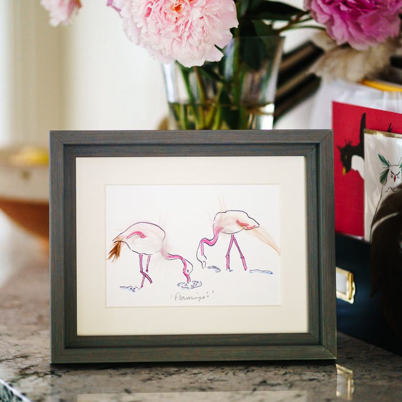 Flamingos Drinking Mini Print
