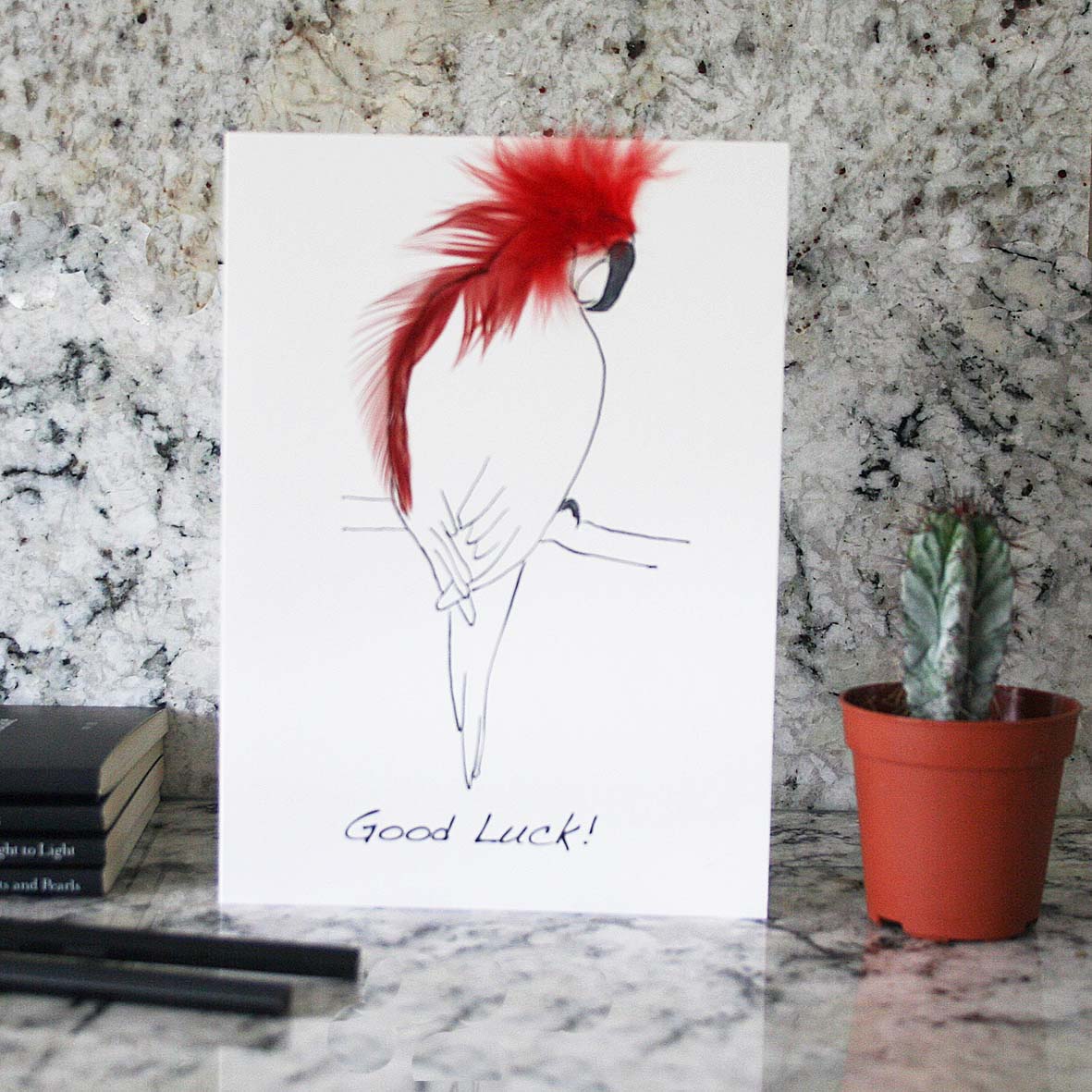 Good Luck card with featehrs from Cluck Cluck!