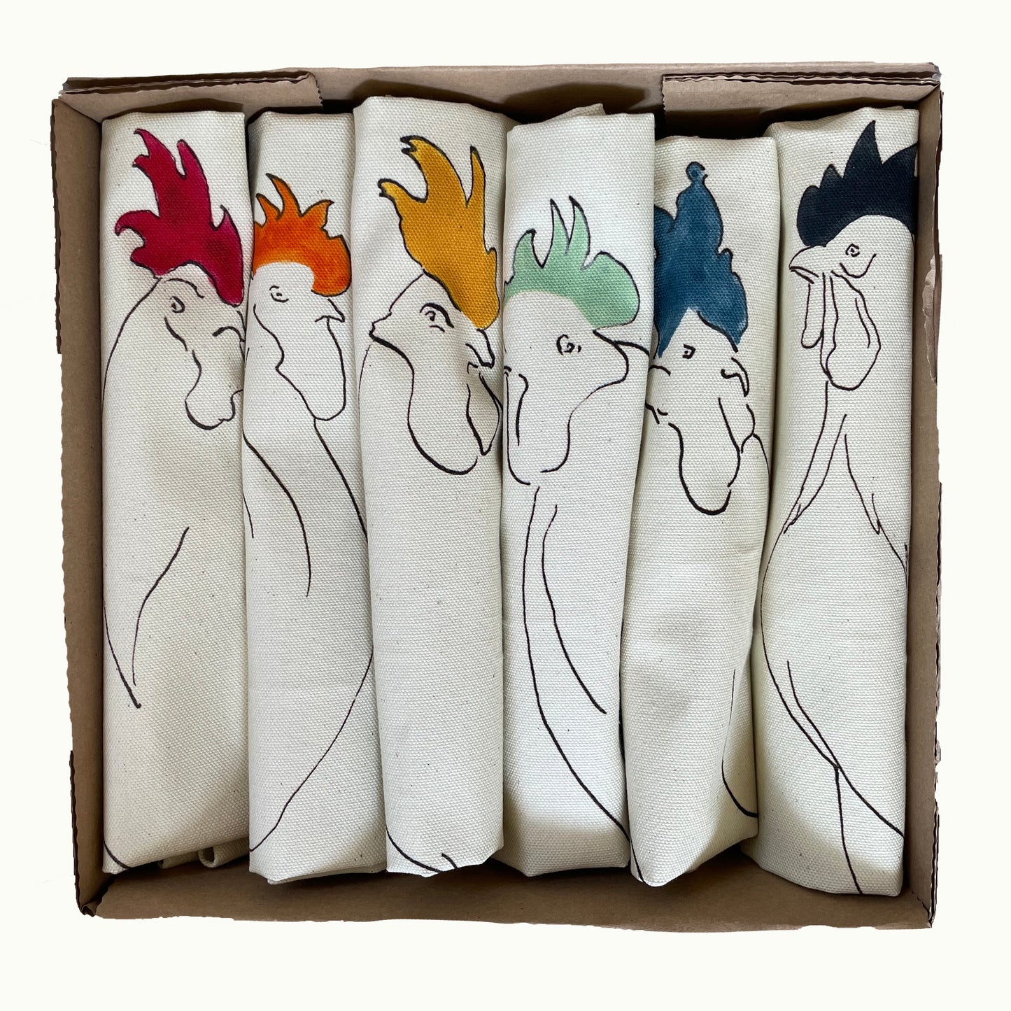 set if 6 napkins with hen design