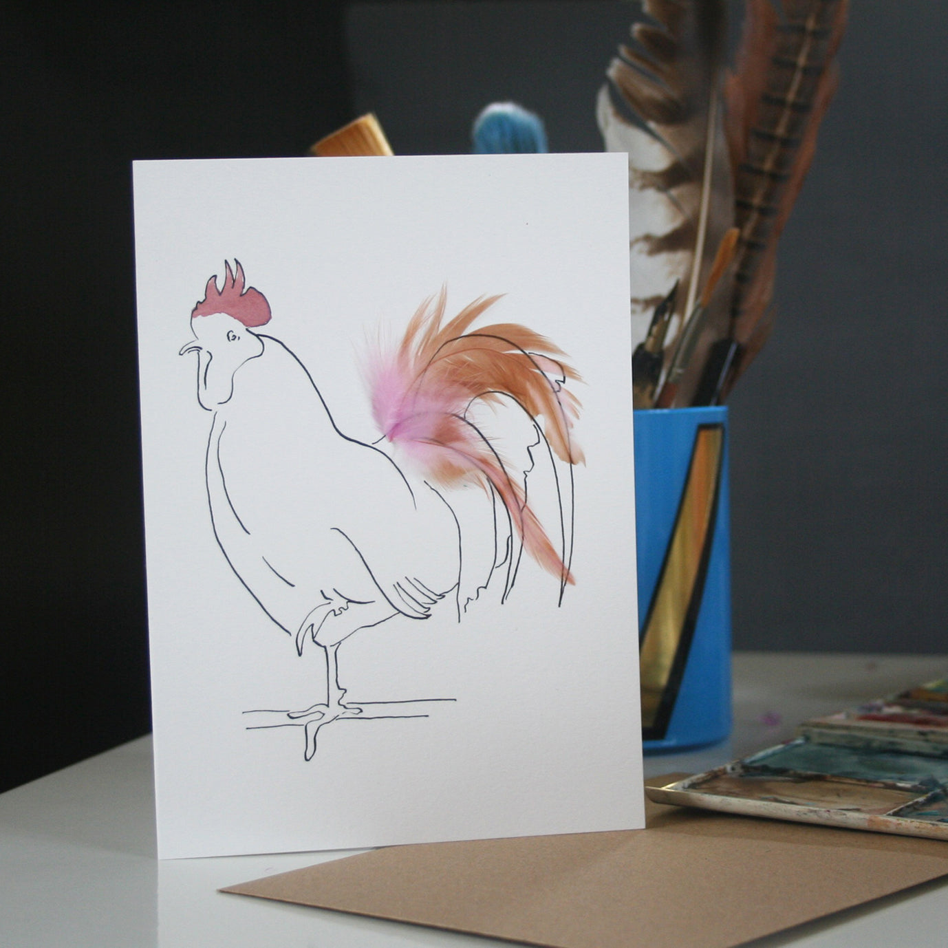 Real Feather Cockerel & Hen Cards