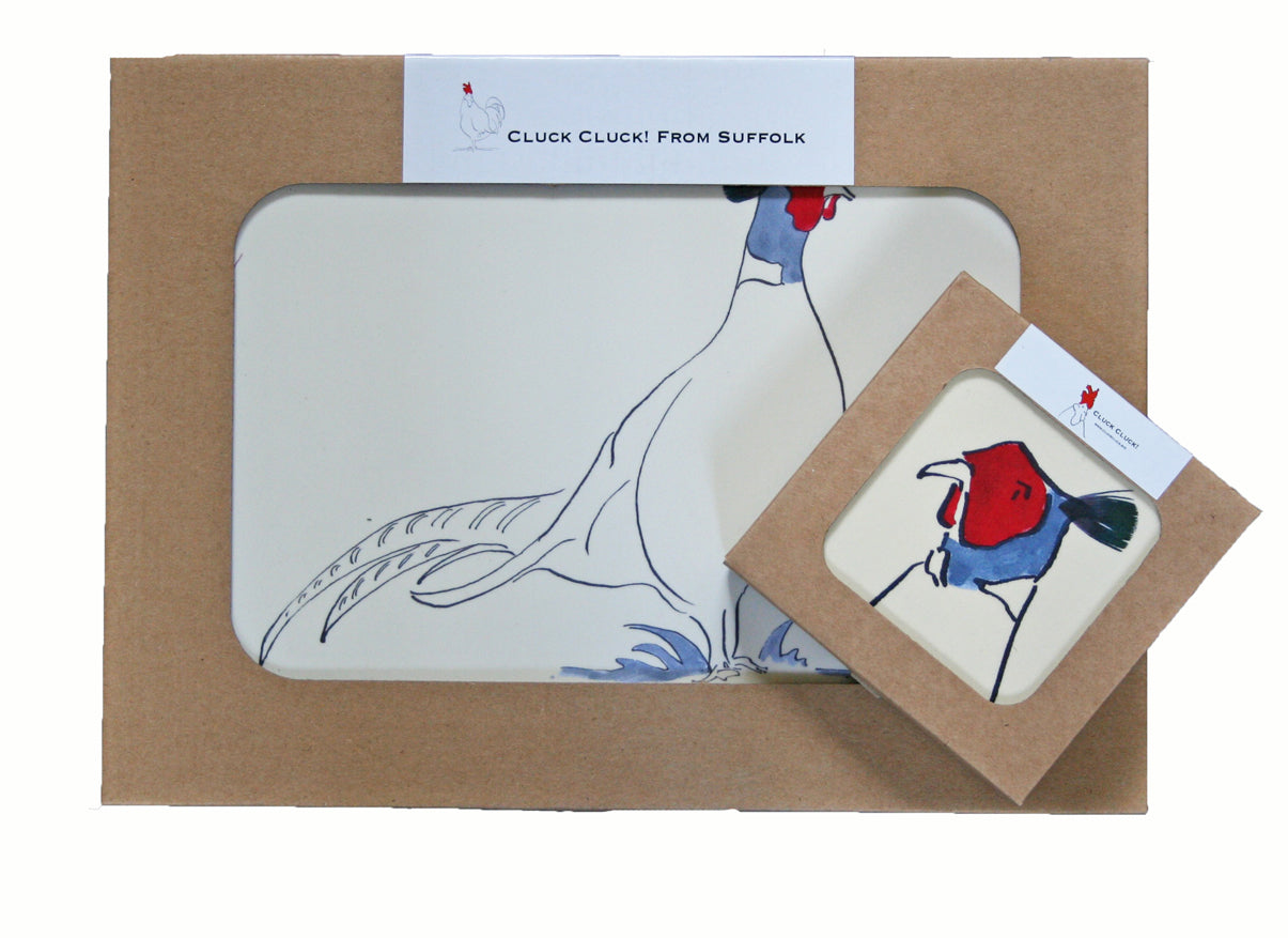 set of 4 pheasant tablemats with matching coasters from Cluck Cuck 