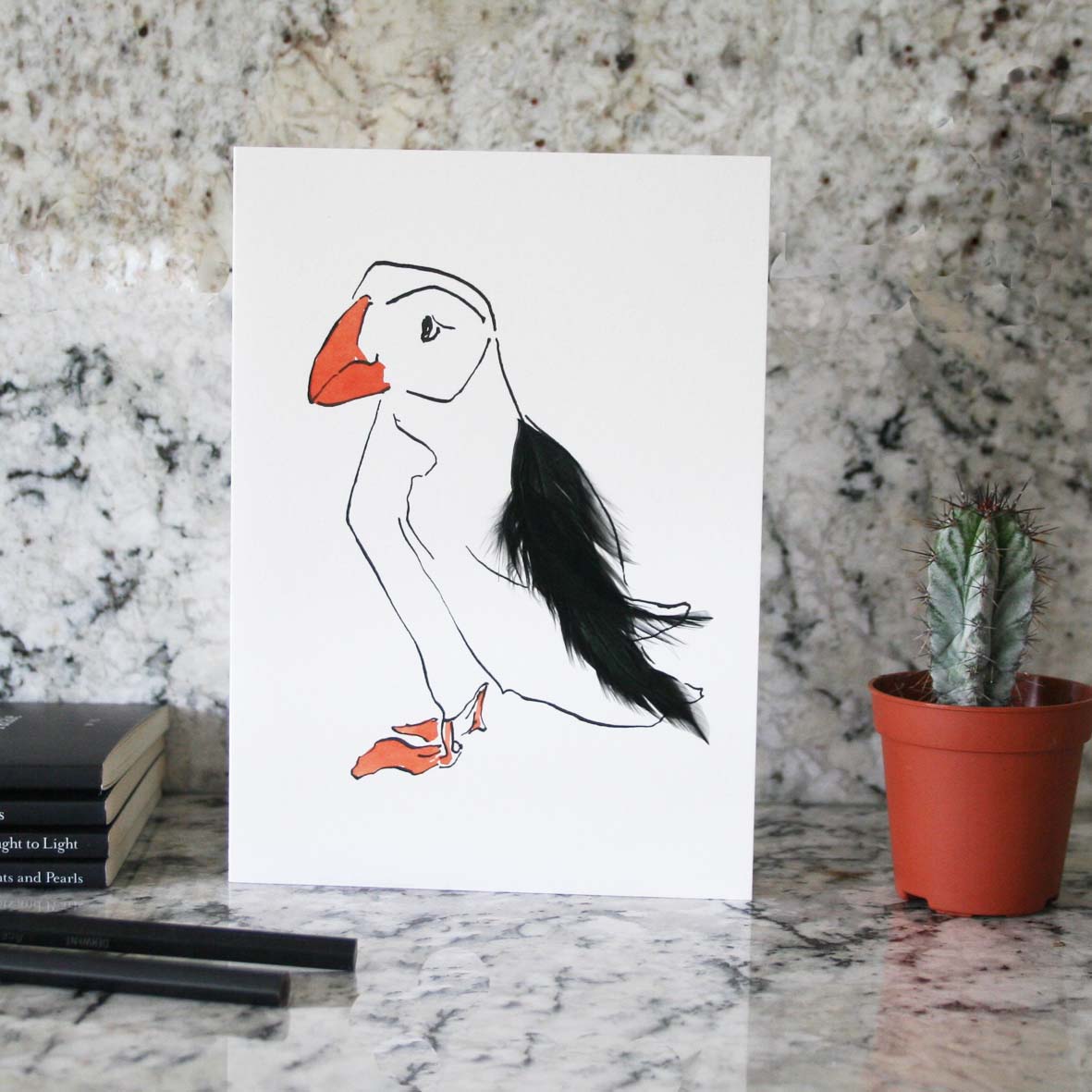 Puffin card with feathers from Cluck Cluck!