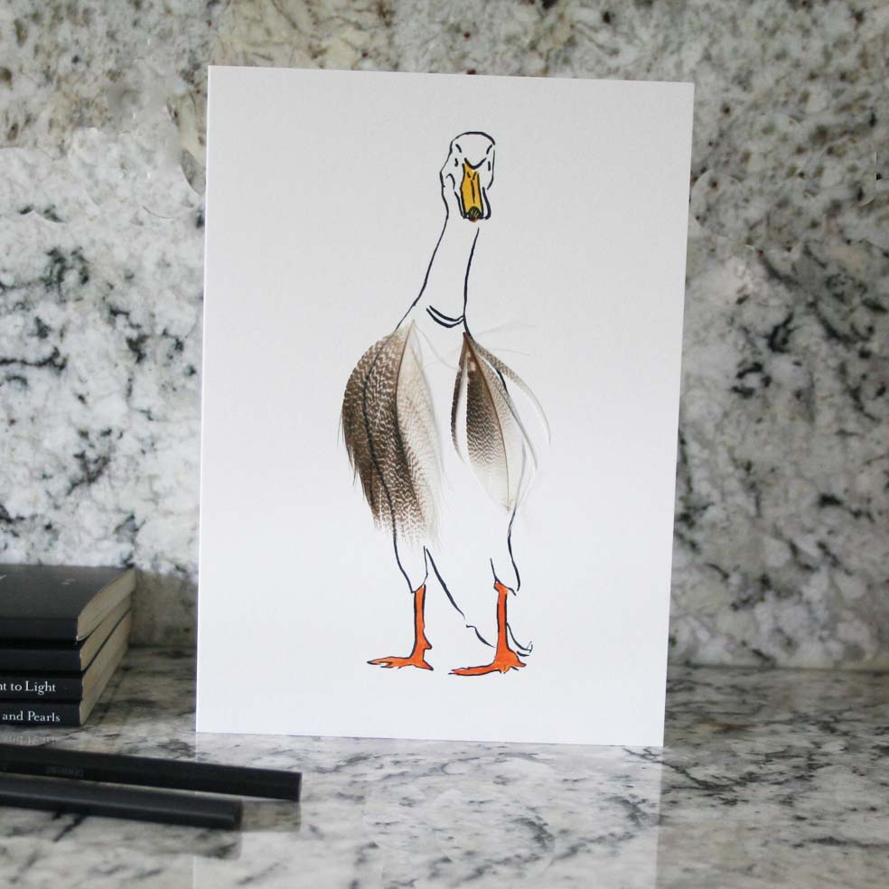 Runner duck card with real feathers from Cluck Cluck