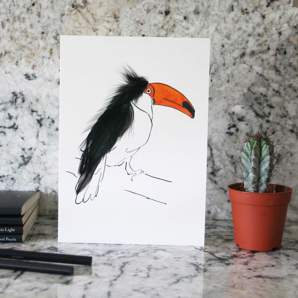 Toucan card with real feathers